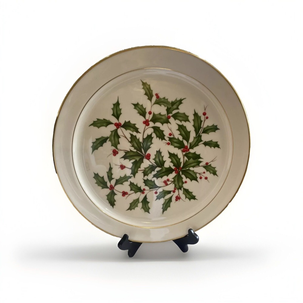 Lenox USA‎ Holiday/Holly Berry Cake/Chop Plate/Platter 12.75" Gold Trim